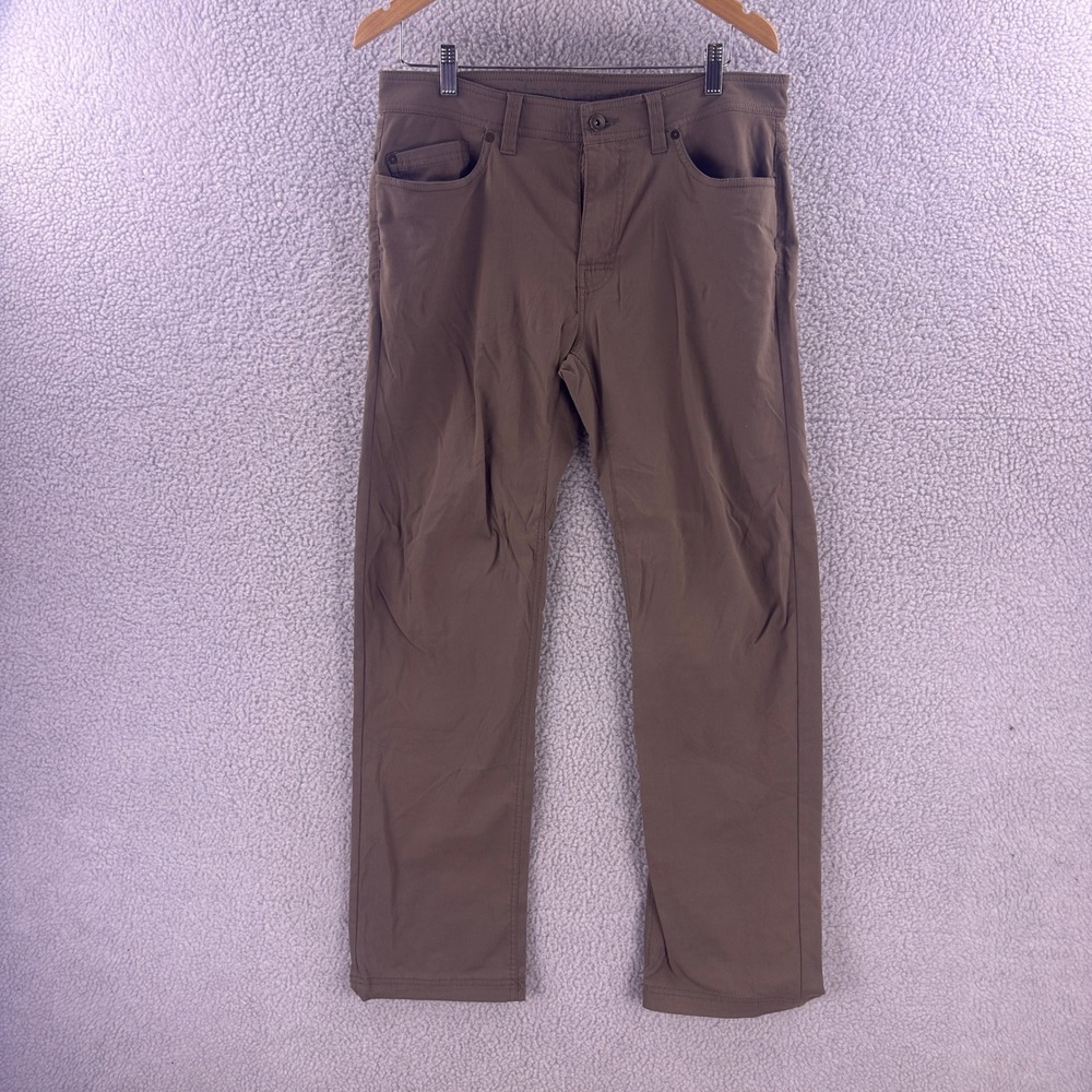 Prana Brion Pants Mens 34x32 Brown Stretch Hiking 5 Pocket Straight Leg Camping